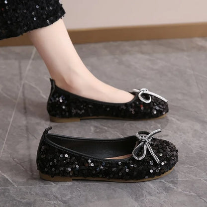 2026 Women Bling Flats Shoes Casual Walking Shoes Spring New Round Toe Bowtie Female Fashion Brand Dress Zapatillas Mujer