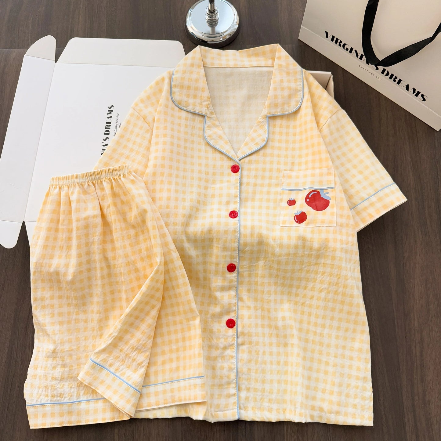 Women Summer Lapel Open Front Pajama Set Short Sleeve Top Shorts, Sweet Ins Teen Loungewear, Casual Daily Outdoor Home Wear Suit
