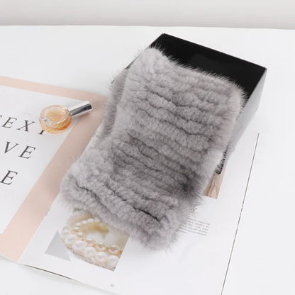 Winter Outdoor Female Knitted Real Mink Fur Ring Scarf Women Warm Good Elastic Genuine Mink Fur Wrap Scarves Lady Fur Headbands