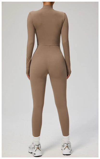 TRY TO BN Women's Jumpsuit Long Sleeve Zipper Shapewear Bodysuit Yoga Fitness One Piece Tights Gym Clothing Mono Deportivo Mujer