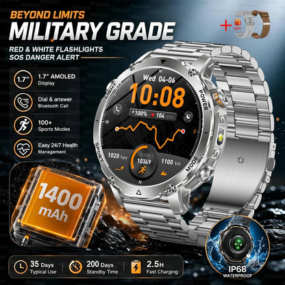 New 1400mAh Big Battery Smart Watch Men Outdoor GPS Flashlight IP68 Waterproof Bluetooth Call AMOLED Military Sports Smartwatch