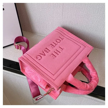 Female Square Tote Crossbody Bag Aesthetic Velour Elegant Letter Print Ladies Shoulder Bags Top Handle Women's Charisma Handbags