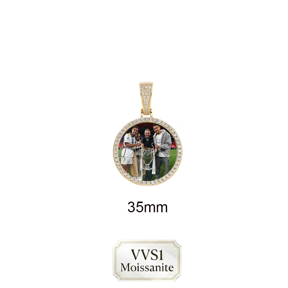 ESKEEM Custom Picture Moissanite Pendant Necklace 18k Gold Plated Personalized Brass Circle Chain Photo Pendant for Men Women