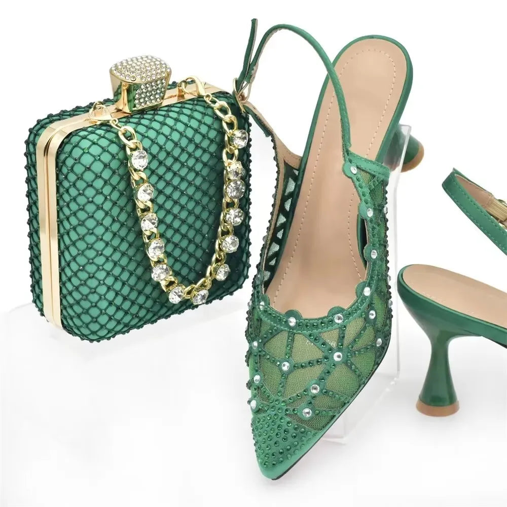 Italian Shoe and Bag Set for Party In Women Shoes for Women 2025 Designer Luxury Hollow Design Trendy Party Ladies Shoes and Bag