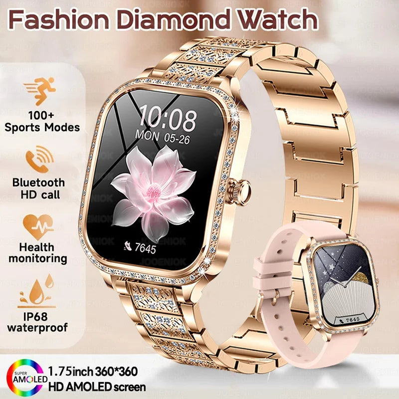 Fashion Women Diamond Watch 1.75 inch 360*360 HD Display Heart Rate Blood Oxygen Monitoring Bluetooth Call Smartwatch 2026 New