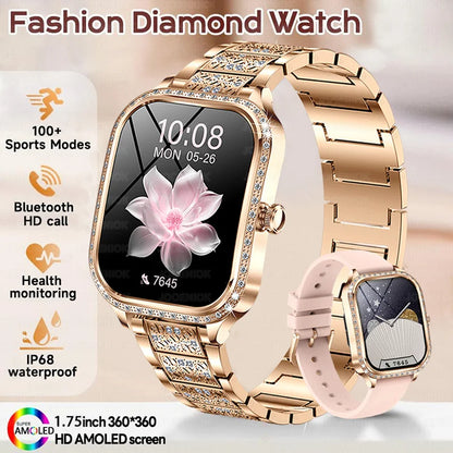 Fashion Women Diamond Watch 1.75 inch 360*360 HD Display Heart Rate Blood Oxygen Monitoring Bluetooth Call Smartwatch 2026 New