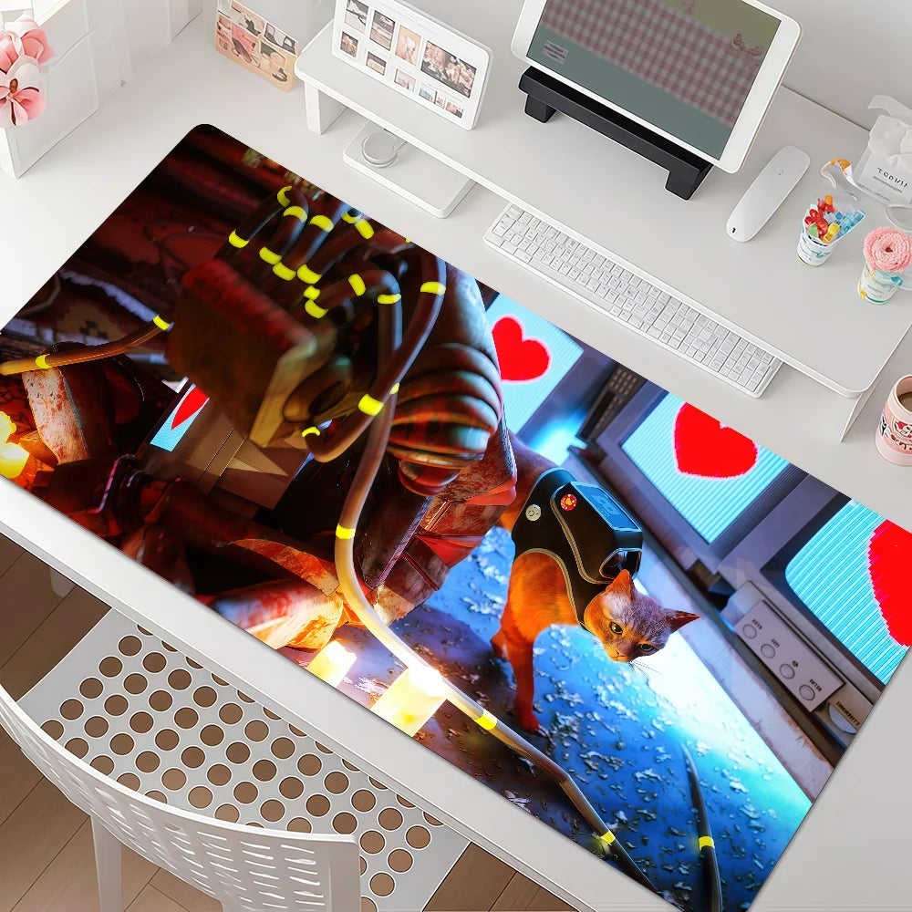 S-Stray Cat Adventure Game Mouse Pad Anti Slip Rubber Edge Locked Thickened Laptop Gaming Desk Mat