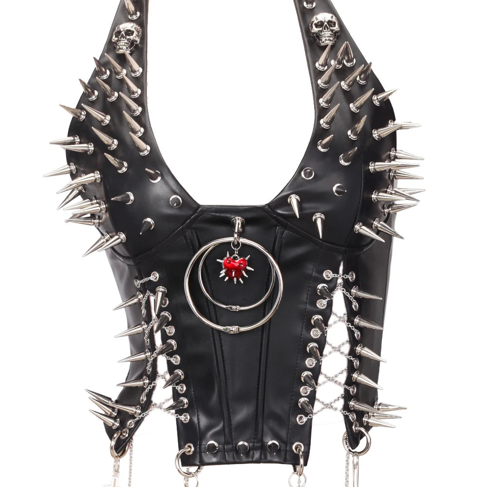 Goth Top Y2K Clothes Women's Tanks Emo Clothing Gothic Boho Tops with Spikes Punk Rock Teens Festival Spiked Bra Grunge T Shirt