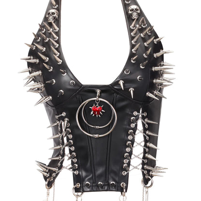 Goth Top Y2K Clothes Women's Tanks Emo Clothing Gothic Boho Tops with Spikes Punk Rock Teens Festival Spiked Bra Grunge T Shirt