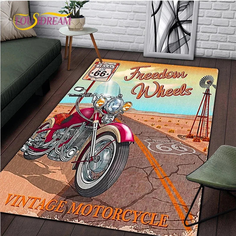 Retro Motorcycle Area Rug Carpet Moto Fans Non-slip Large Door Step Mat Bathmat for Living Room Bedroom Entrance Home Decoration