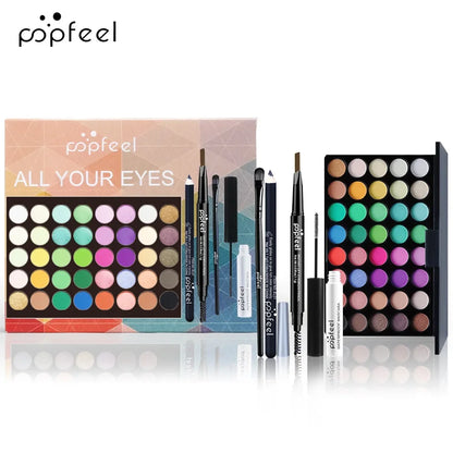 Essential Eye Makeup Set for Beginners Matte&Shimmer Eyeshadow Palette, Mascara, Eyebrow Pencil, Lip Eyeliner,Brush Tool Set Box