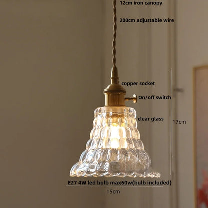 IWHD Home Decor LED Pendant Lights Kitchen Restaurant Copper Socket Flower Green Glass  Nordic Modern Walnut Wood Hanging Lamp