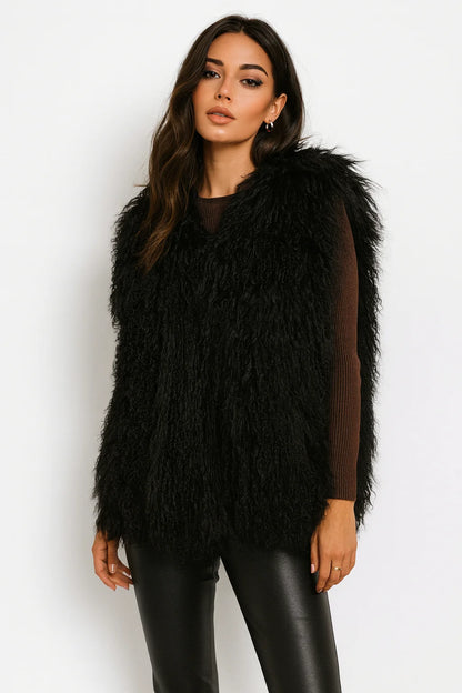 Lady Real Mongolian Sheep Fur Vest Thick Warm Winter Sleeveless Jacket Length 62 cm 250801