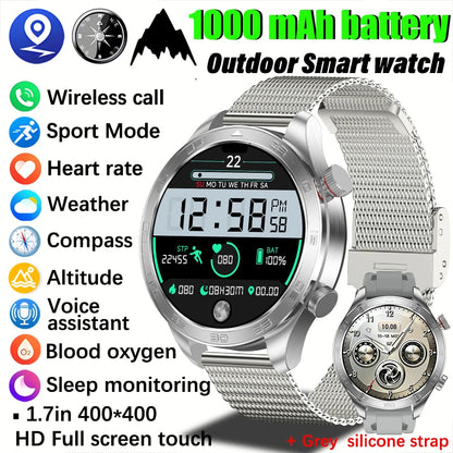 2026 new business men's smart watch 1000 mAh battery with compass altitude pressure IPX8 waterproof call sports health watch