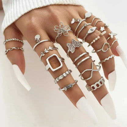 Boho Gold Color Rings Set For Women Fashion Cubic Zircon Heart Star Moon Flower Finger Rings Female Simple Trendy Jewelry Gifts