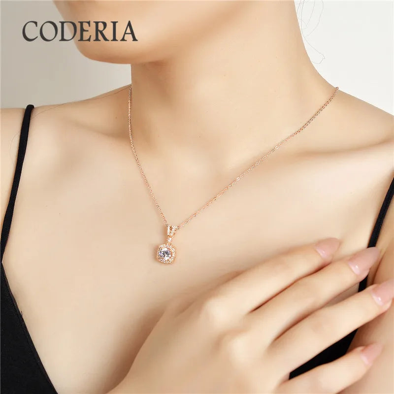 Luxury Rose Gold Necklace Pendant 1 CT Moissanite High Clarity VVS1 Women Gem Sterling Silver Jewelry Anniversary Fashion Gift