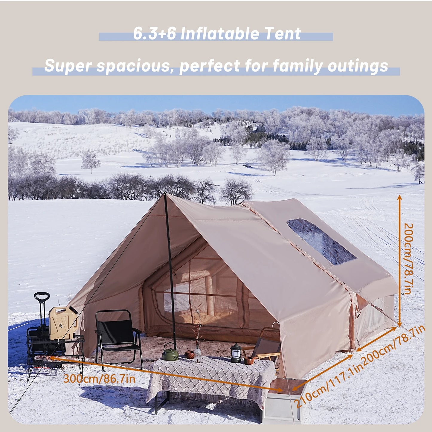 PAKICETUS Luxury Inflatable Camping Tent with Skylight Quick Setup Blow Up Tent with Air Pump 4-6 Persons Large Family Portable Outdoor Tent for Camping Hiking Backyard