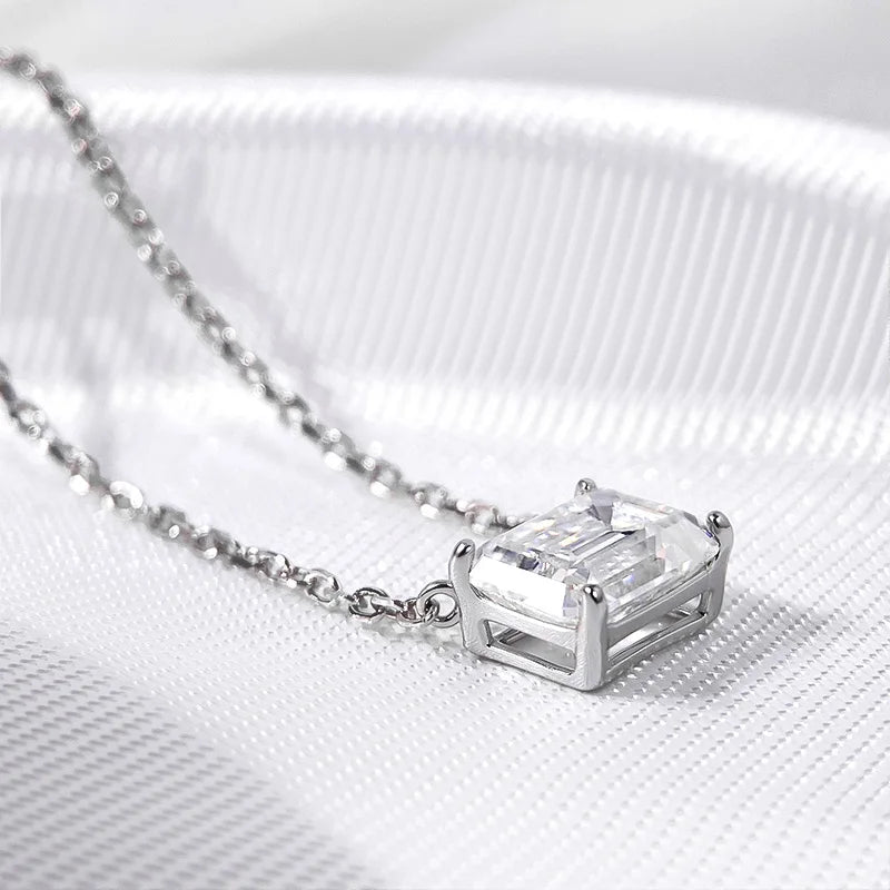 Smyoue 1-3CT Solitaire Moissanite Necklace for Women Emerald Cut Lab Diamond Wedding Female Necklace 925 Sterling Silver Jewelry