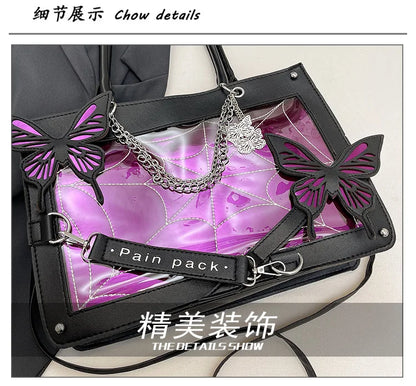 Sweet Y2k Lolita Butterfly Chain Shoulder Bags Trendy Gothic Harajuku Ita Bag Japanese Chic Women Transparent Handbags Crossbody