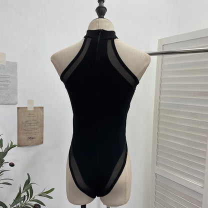 ISAROSE Summer Sexy Bodysuit for Women Stretch Braless Solid Color Back Zipper Sleeveless Basic Design Slim Halter Jumpsuit