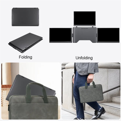 16 Inch Portable Triple Screen LCD Backlit Monitor FHD Display Secondary Extender for Notebook with Single Cable Connection
