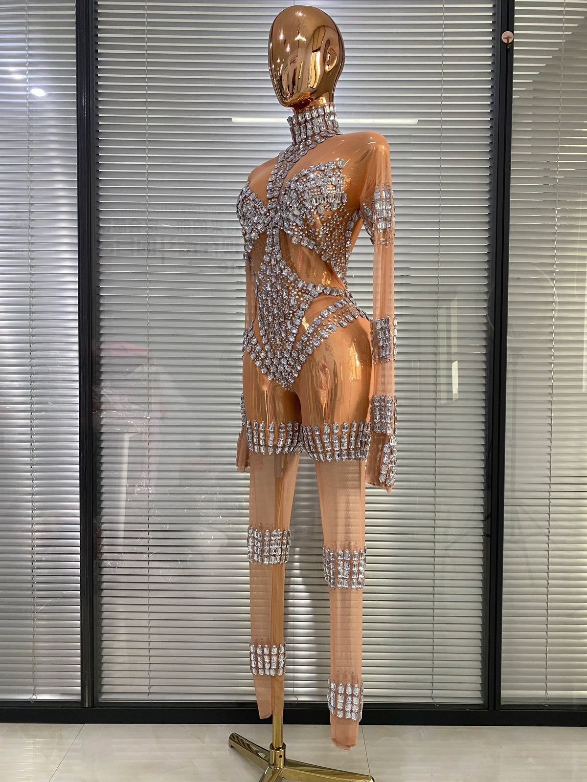 Club Outfits Woman 2026 Sparkly Crystal Sheer Transparent Jumpsuits Masquerade Costume Dress Carnival Parade Festival Catsuit
