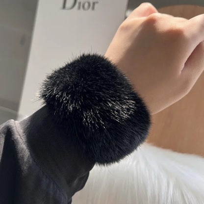 2026  Real Mink Fur Cuffs Sex Hand Arm Warmers Natural Mink Fur Cuffs Wristbands Female Warm Rabbit Hair for Women Manga