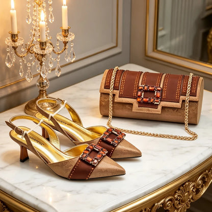 New Design Women Nigerian Italian Shoes and Bags Set with Rhinestone African Shoe and Bags Set for Wedding Luxury Party Pumps