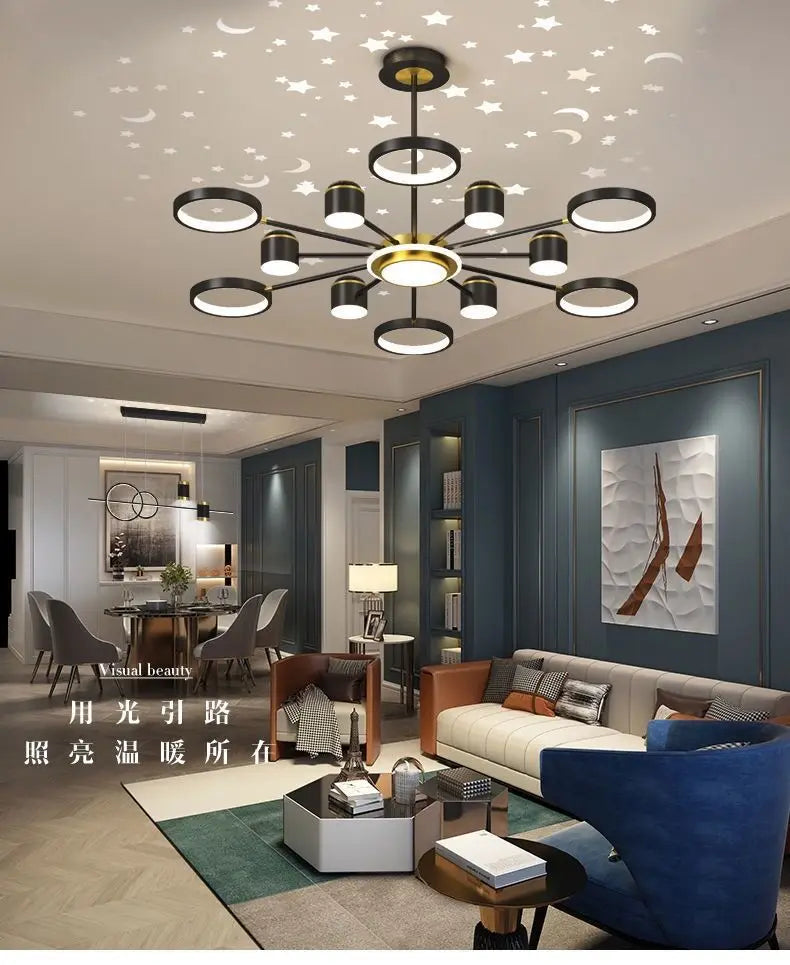 2025 New Chandeliers Romantic Starry Modern Ceiling Light Fixture 6 Lights White Creative Home Stepless Dimmable Ceiling Lamp