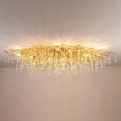 Rectangle Luxury Gold Crystal Chandelier For Dining Living Room Lobby Kitchen Table Modern Lurxy Gold Crystal Celling Chandelier