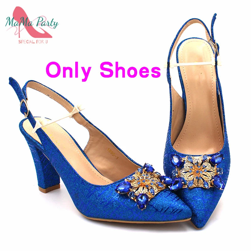 The US for Duty Free  Specials Design Nigerian Women Shoes Matching Bag Set in Royal Blue Color Italian Ladies Pumps for  Party