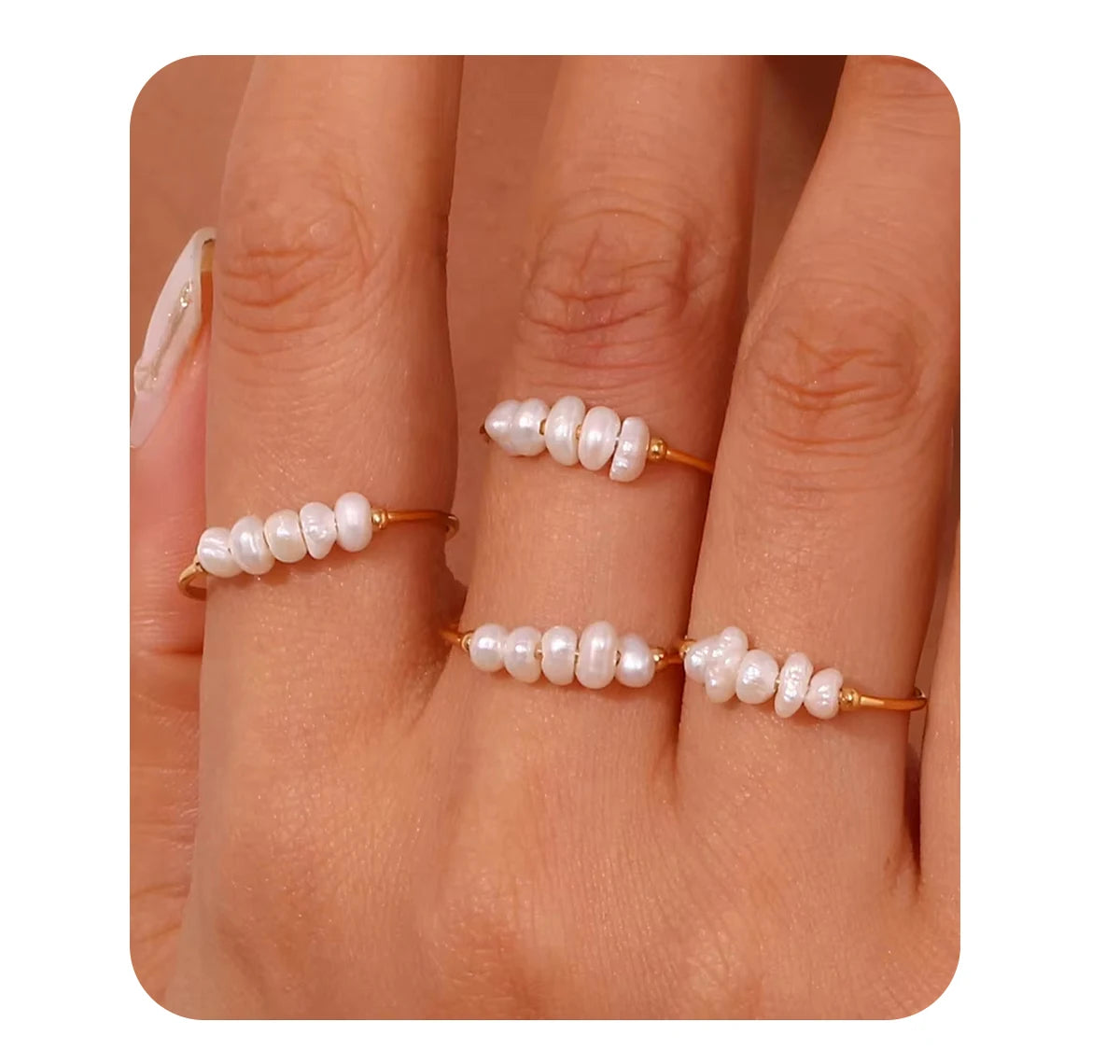 E.B.belle Gold Plated Stainless Steel Freshwater Pearls Rings For Women Accesorios Para Mujer Bagues Acier Inoxydables Femmes