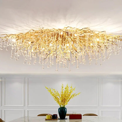 Rectangle Luxury Gold Crystal Chandelier For Dining Living Room Lobby Kitchen Table Modern Lurxy Gold Crystal Celling Chandelier