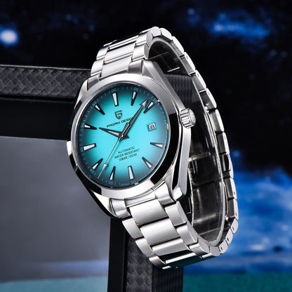 PAGANI DESIGN Men Automatic MechanicalWatch Stainless Steel Bracelet 100M Waterproof Luminous Date Business Dress Wristwatch+Box