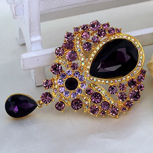 Hot Women Men  Brooch Wedding Bridal Bouquet Clear Crystal Rhinestone Teardrop Dangle Brooch Pin