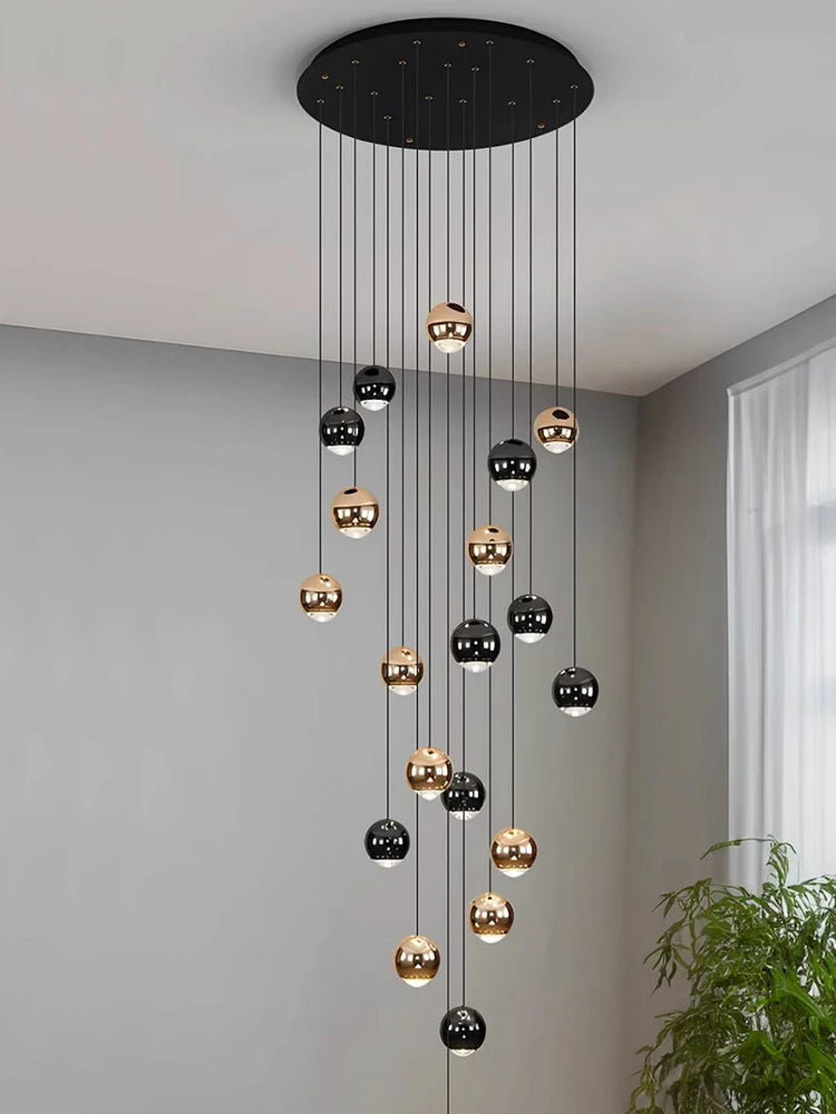 Nordic Circular Chandelier Indoor Lighting Modern Chandelier Gold And Black Mixed High Loft Chandelier LED Staircase Chandelier