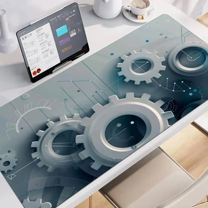 Large XXL Gaming Mouse Pad Desk Mat Keyboard Pad Cyan Circuit Gear Tech Cyberpunk Aesthetic  Mousepad For E-Sports Gamers Boys