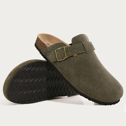 Evshine Men's Cow Suede Clogs with Arch Support Leather Mules Comfort Fashion Potato Shoe Women Cork Footbed Genuine Suede Clogs