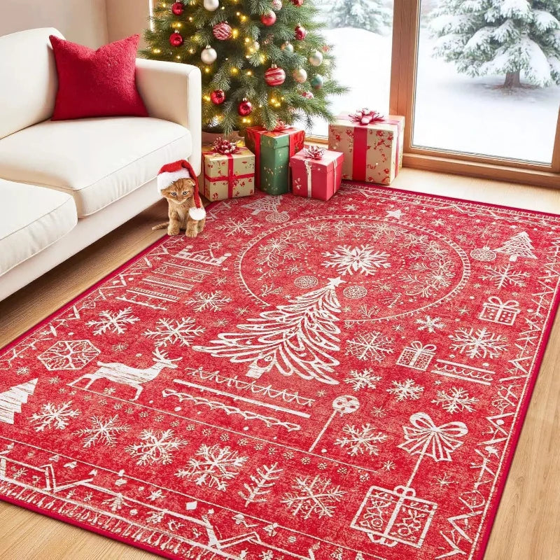 Christmas Day living room decoration red carpet large area rugs for bedroom Washable lounge floor mat Anti-slip bedside soft rug