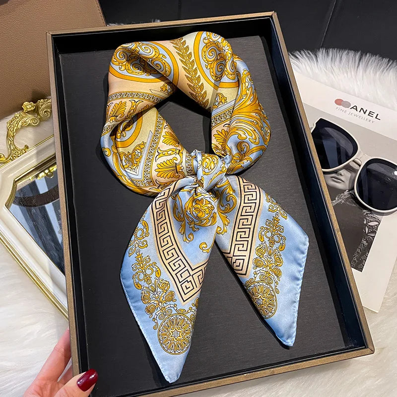 2025 Korean Satin Silk Scarf 70cm Square Women Fashion Shawl Wrap Neckerchief New Elegant