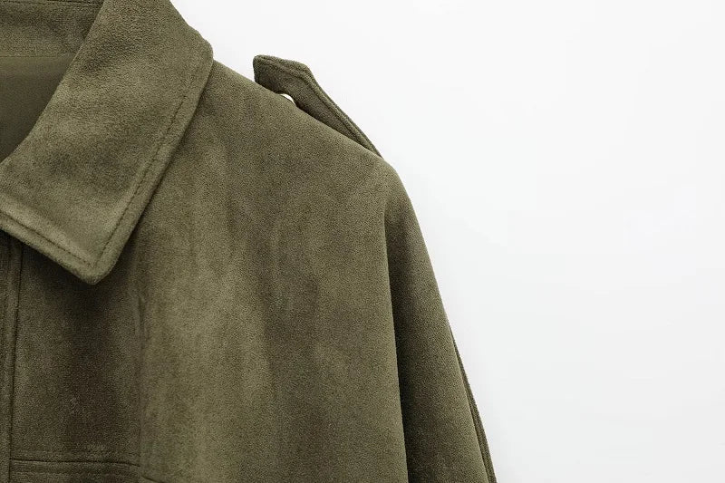 MUJER Faux Suede Bomber Jackets for Women Zip Oversized Jacket Woman Outerwears Padded Varsity Jackets Streetwear Women's Coats