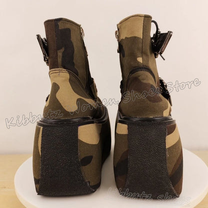 Belt Buckle Ankle Boot Platform Shoes Round Toe Thick Bottom Lace-Up Mixed Color Fashion Luxury Elegant Concise Sexy Novelty New
