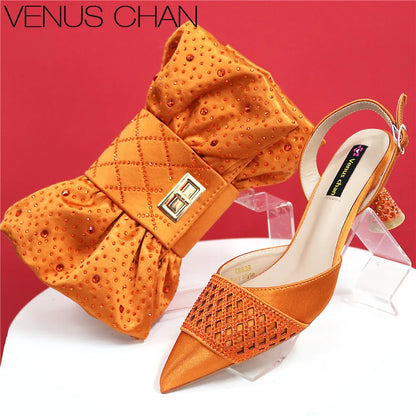 Nigerian Women Heel Party Ladies Italian Design Shoes And Bags Set Decorated with Rhinestone Handbag Wedding Party