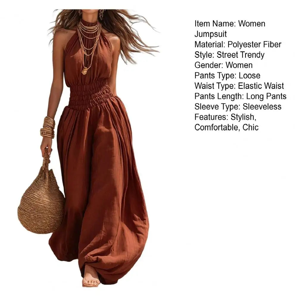 Smocked Waist Lantern Pants Women Rompers Summer Romper Halter Neck Sleeveless Jumpsuit With Lantern Leg For Casual Streetwear