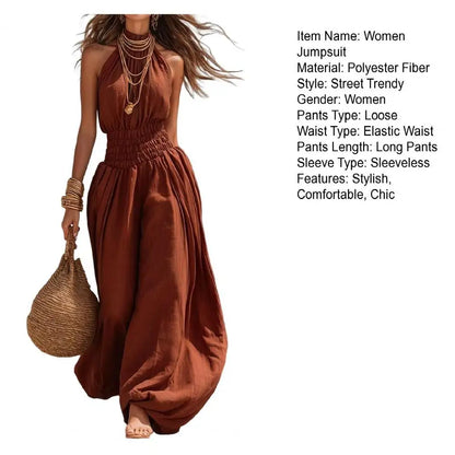 Smocked Waist Lantern Pants Women Rompers Summer Romper Halter Neck Sleeveless Jumpsuit With Lantern Leg For Casual Streetwear