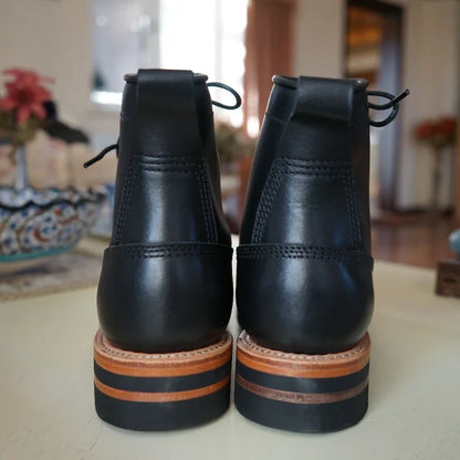 Goodyear-welding Workwear Men's Boots Leather Round Toe Mid-top Biker Shoes