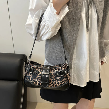 Fashion PU Shoulder Bags Leopard Print Retro Messenger Bag Large Capacity Underarm Bag Women Daily Use Handheld Bag