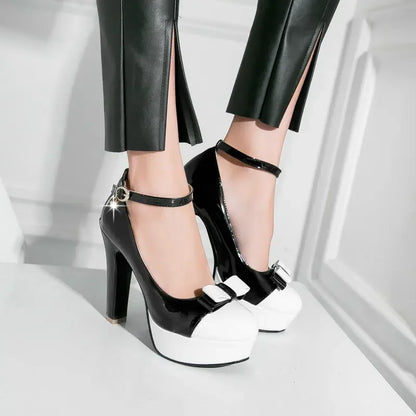 New Platform Square High Heel Women Pumps Sweet Butterfly Knot Women High Heel Shoes Mixed Color Party Women's Shoes
