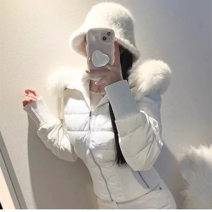 Fashion Parkas Women Short Parkas Winter Clothes Solid Fur Hooded Puffer Jacket Thicken Warm Female Cotton Padded Coat Outwear