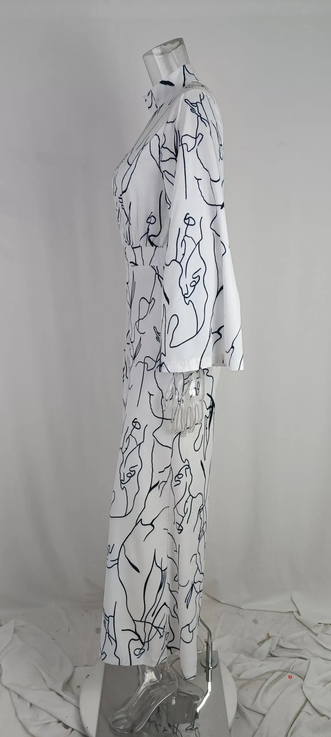 Casual Elegant Jumpsuits Women Autumn New Loose Long Pants Long Sleeve Printed High Waist Wide Leg Jumpsuit Commuting Playsuits